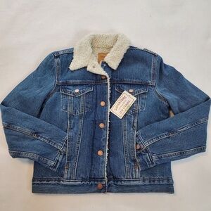 Signature Blue Denim Jacket with White Sherpa Collar
